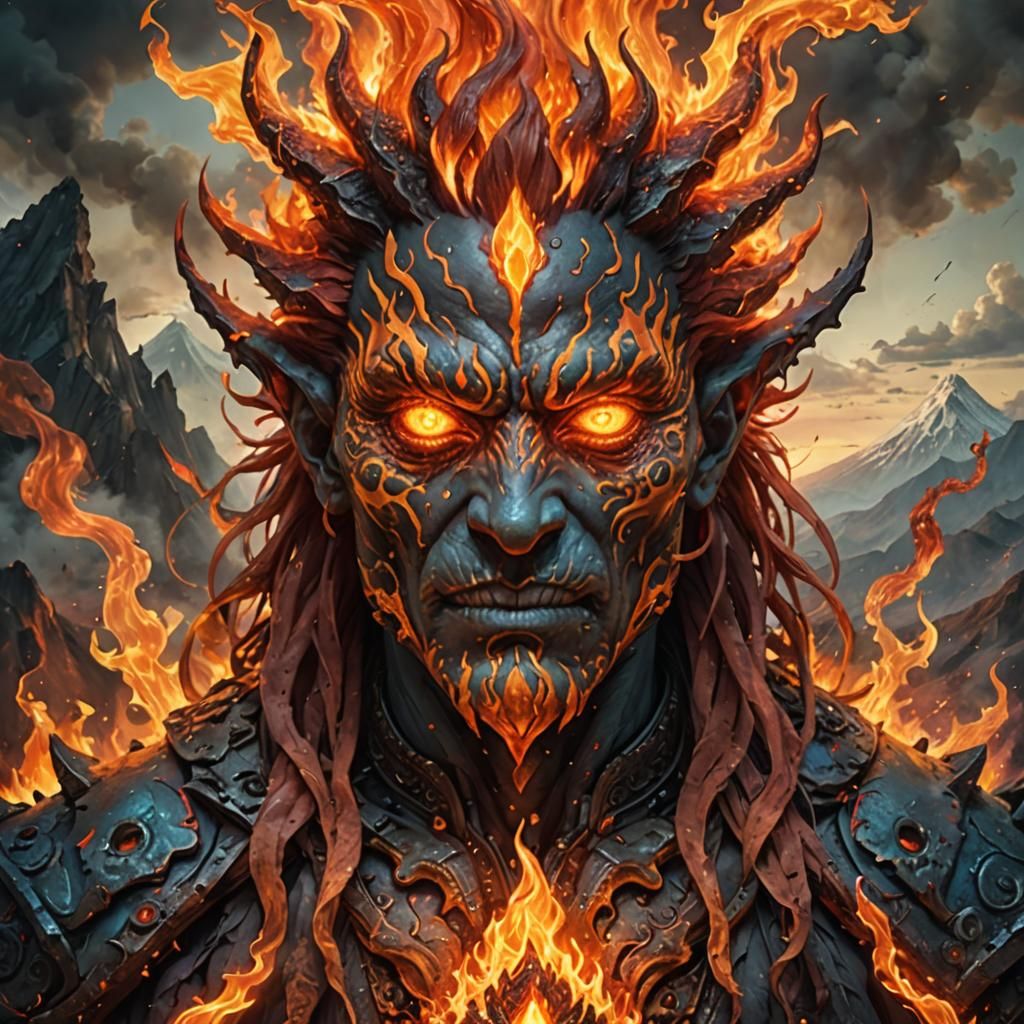 Fiery Elemental Spirit Portrait in Fantasycore Style