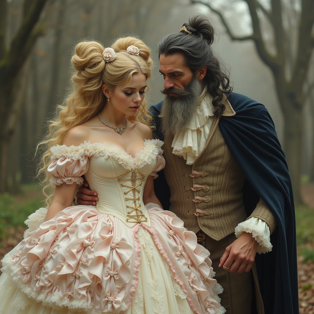 Majestic Lord Strolls with Fanciful Bride in Whimsical Attir...