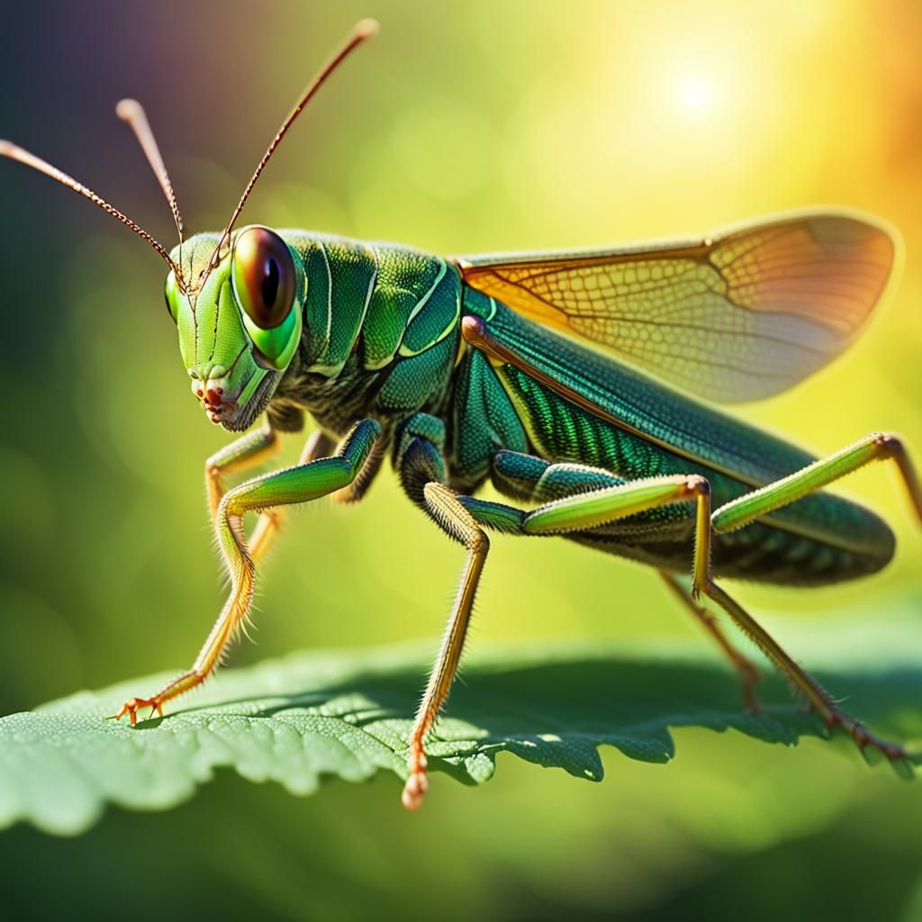 Grasshopper Mid-Hop: Hyper-Realistic Macro Illustration