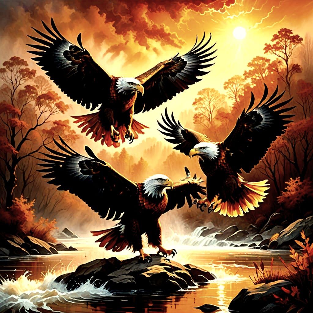 Eagles Mating Ritual Above River