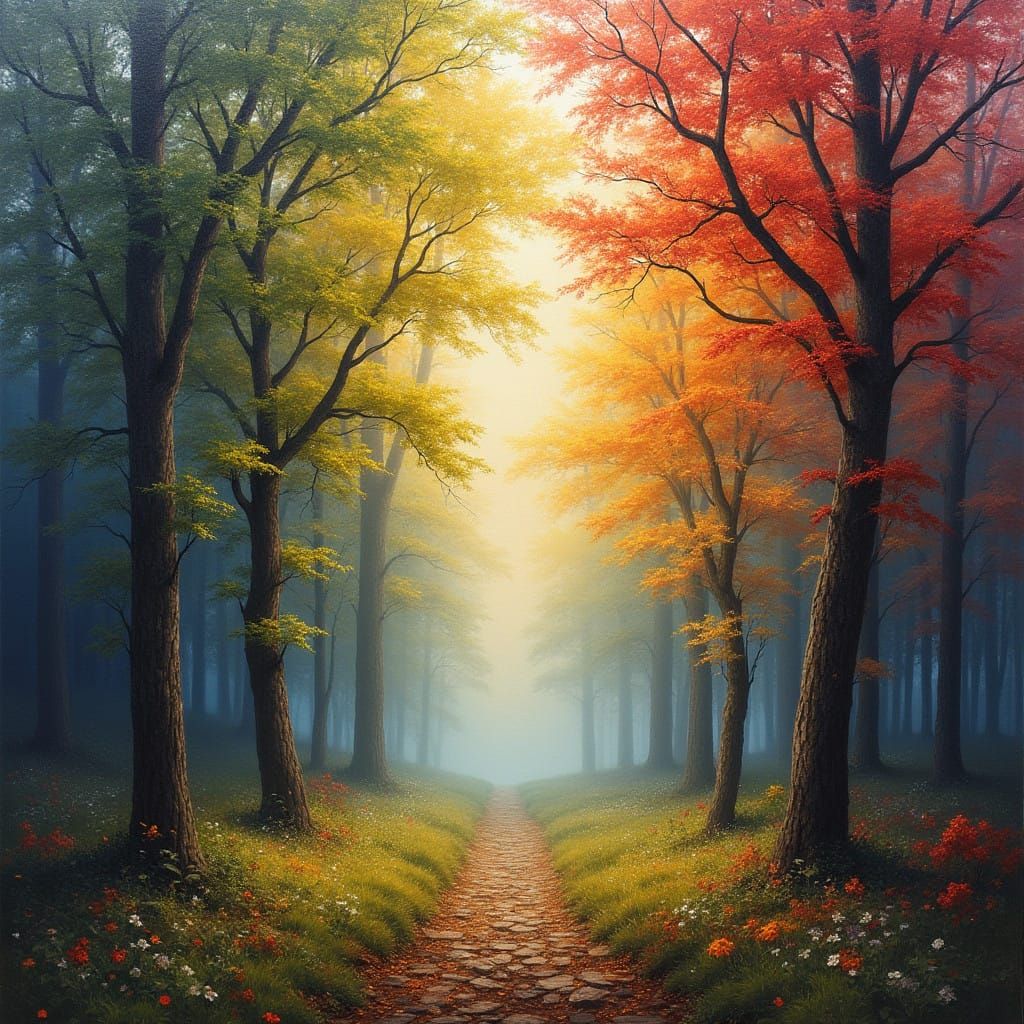 Ethereal Forest Cycle: Seasons in Vibrant Color