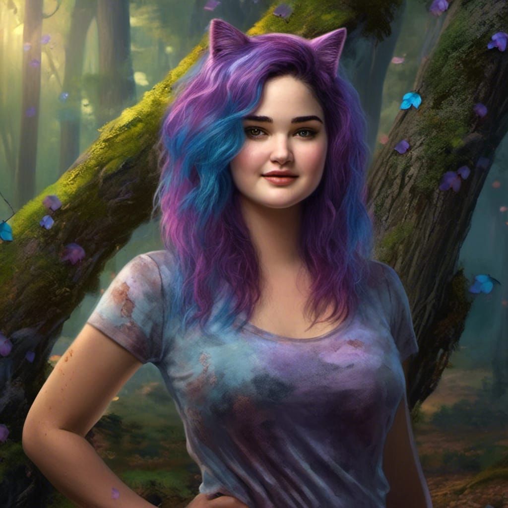 Colorful Catgirl in Fantasy Forest