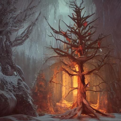 Haunted Christmas Tree in Detailed Matte Painting
