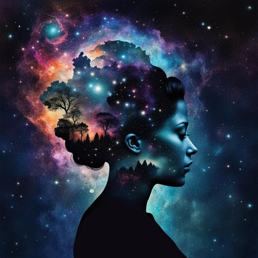 Galactic Silhouette: A Surreal Double Exposure Collage