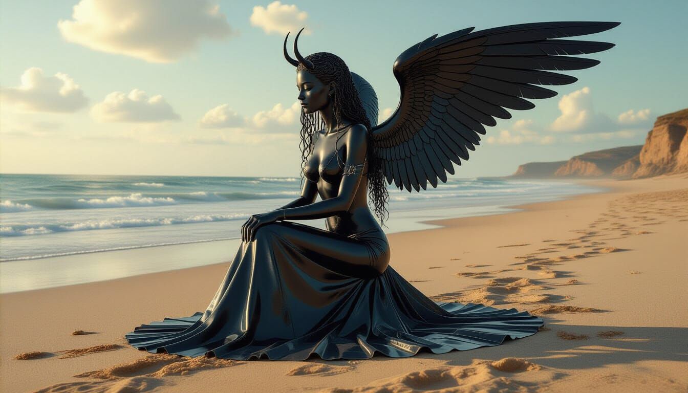 Surreal Techno-Organic Angel on Phobos Beach