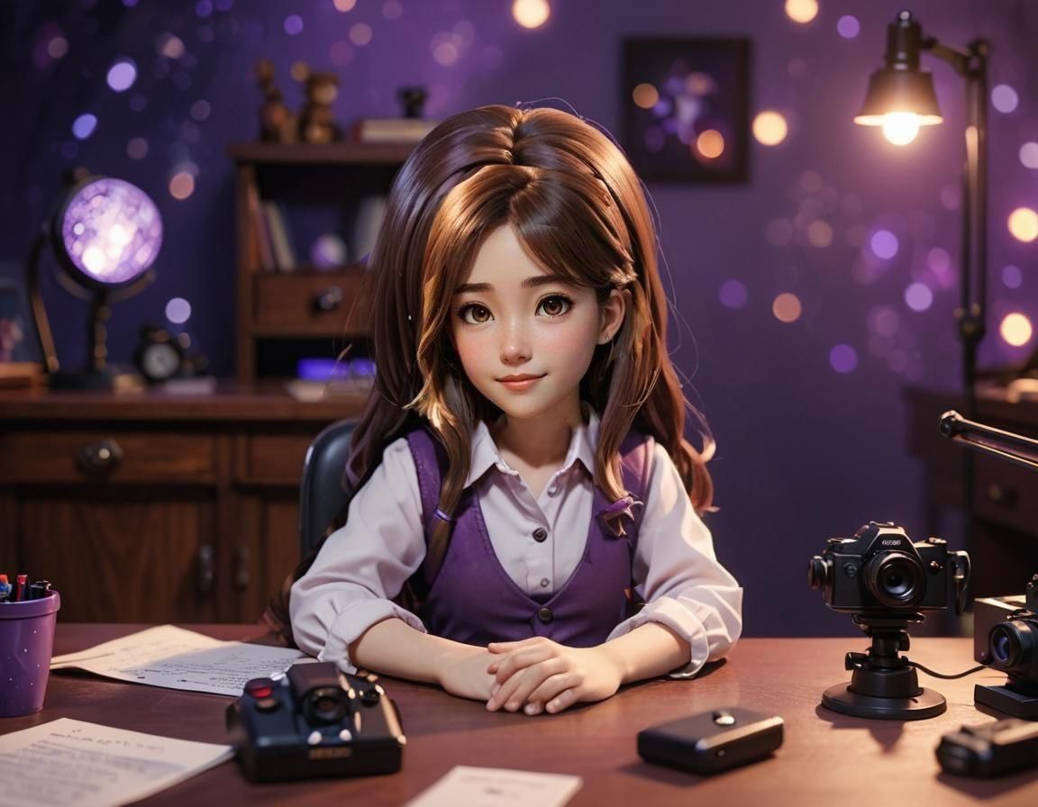 Chibi Anime Character in Office, 3D Digital Art