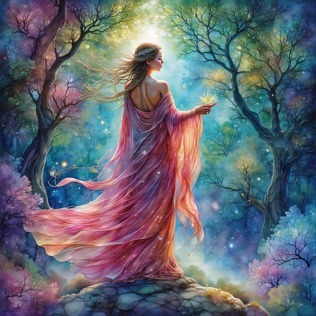 Goddess of Wisdom in Watercolor Alcohol Ink Style