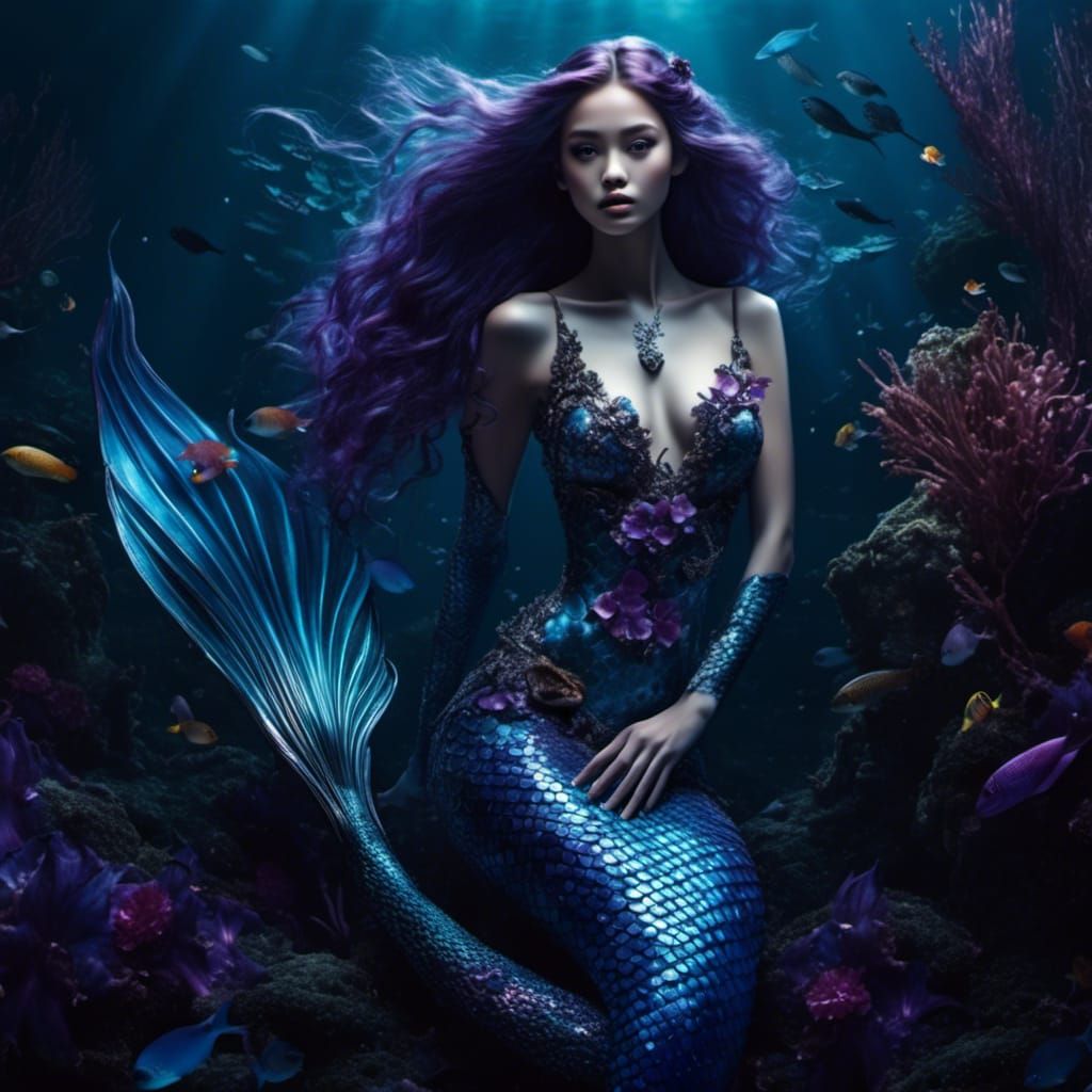 Intricately Detailed Mermaid with Separated Tail Fin