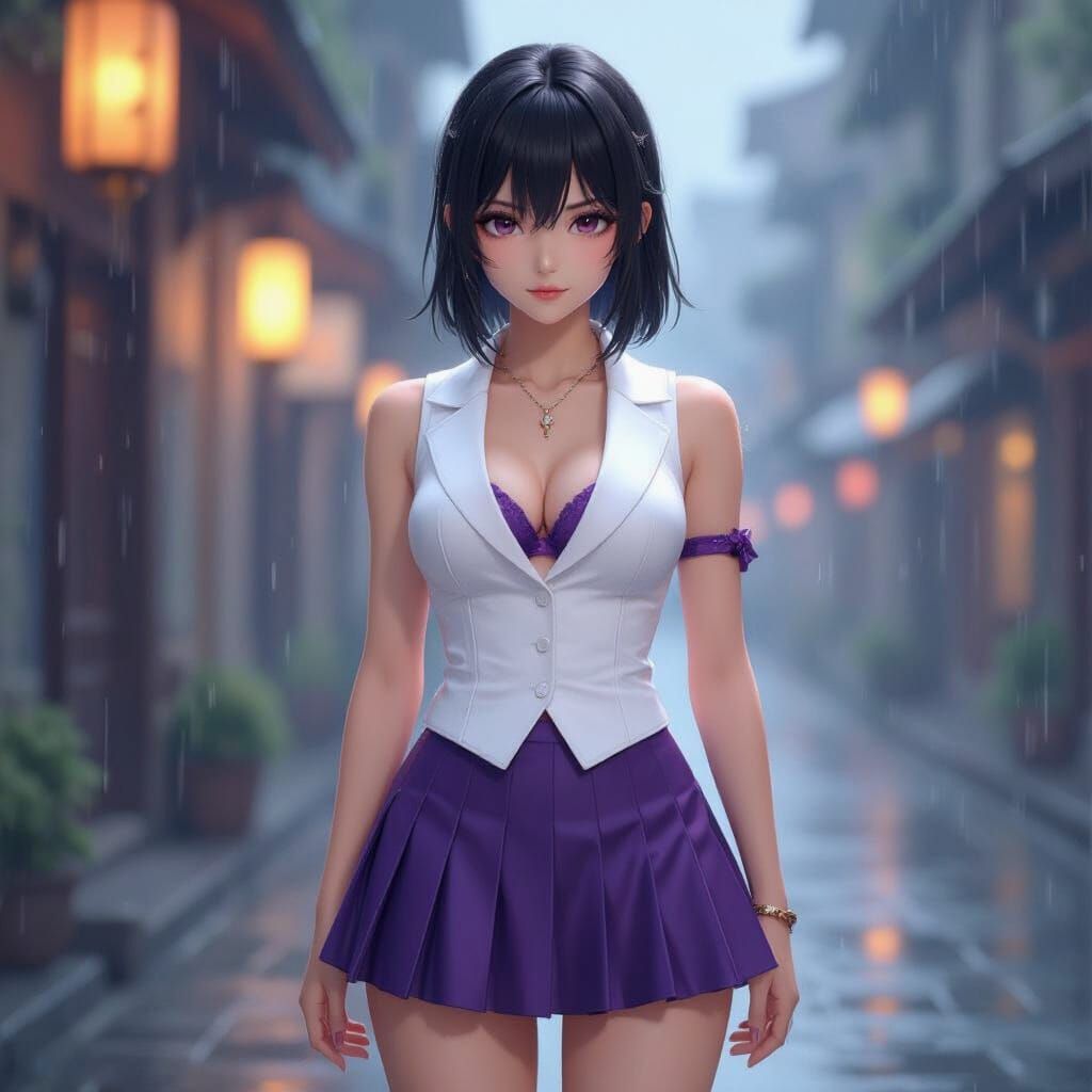 Shadow Sae in Rain: 3D Anime Art