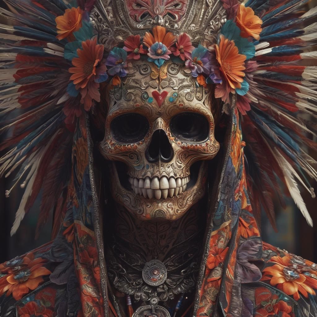 Day of the Dead Skull in Mystical Mexican Street