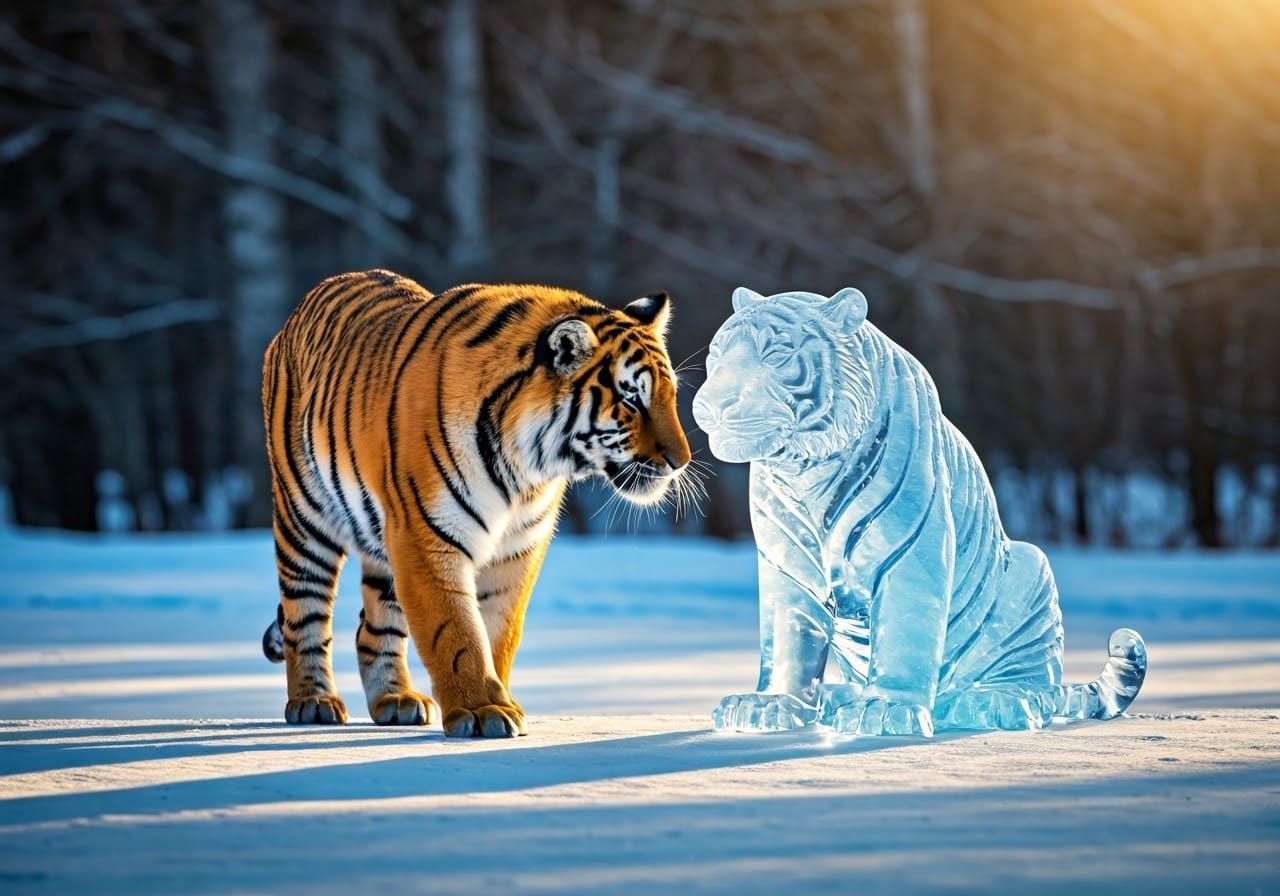 Majestic Tiger Encounters its Icy Doppelganger in Serene Wil...