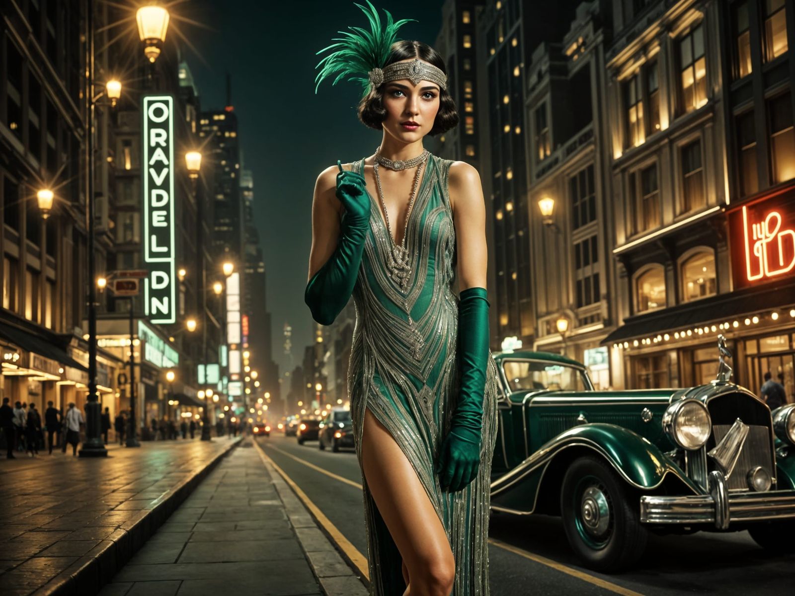 1920s Flapper Girl in Glamorous NYC Night