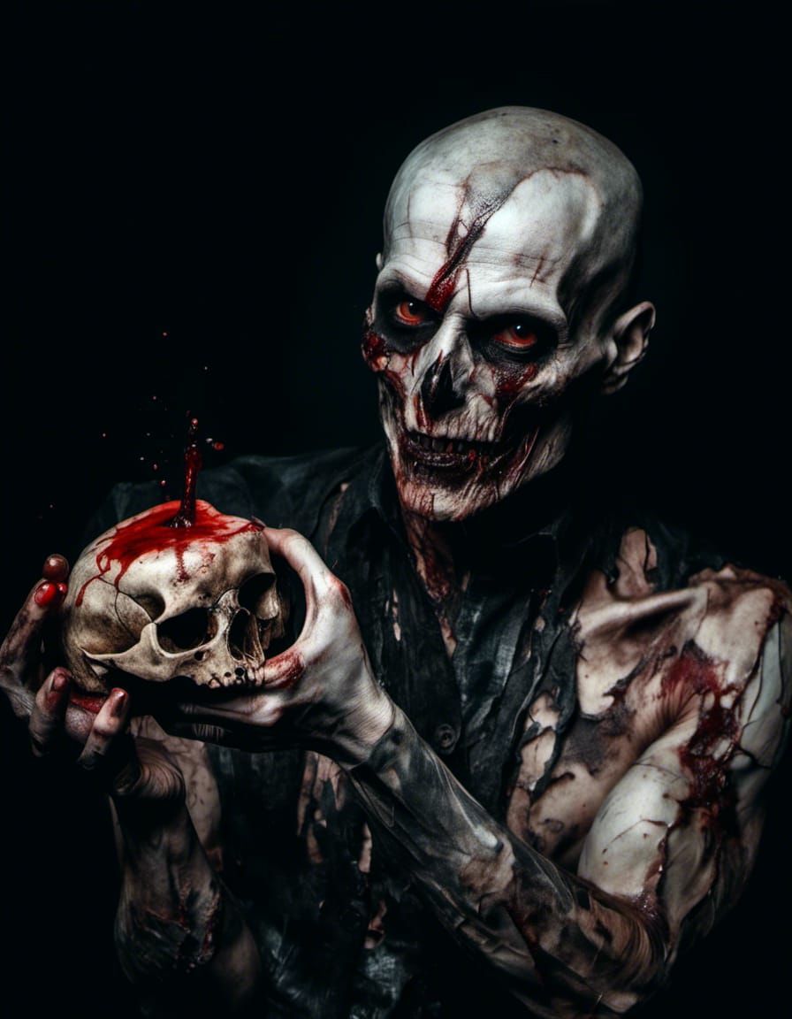 Macabre Demon Portrait with Occult Symbols