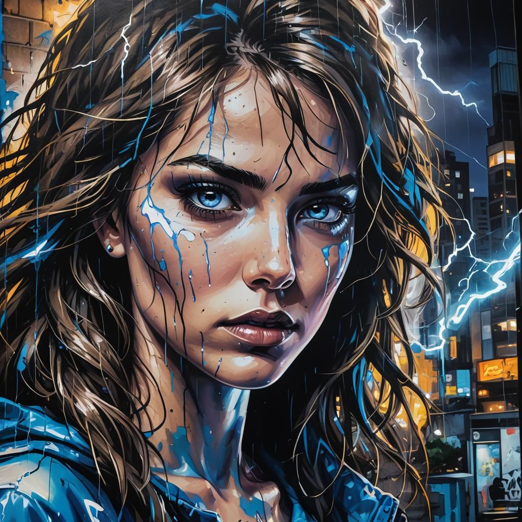 Electric Gaze: Futuristic Street Art in Vibrant Colors