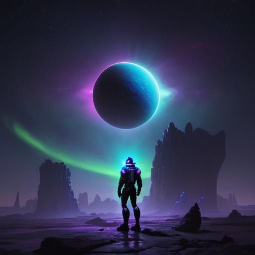 Space Nomad and Glowing Magnetar: Sci-Fi Concept Art