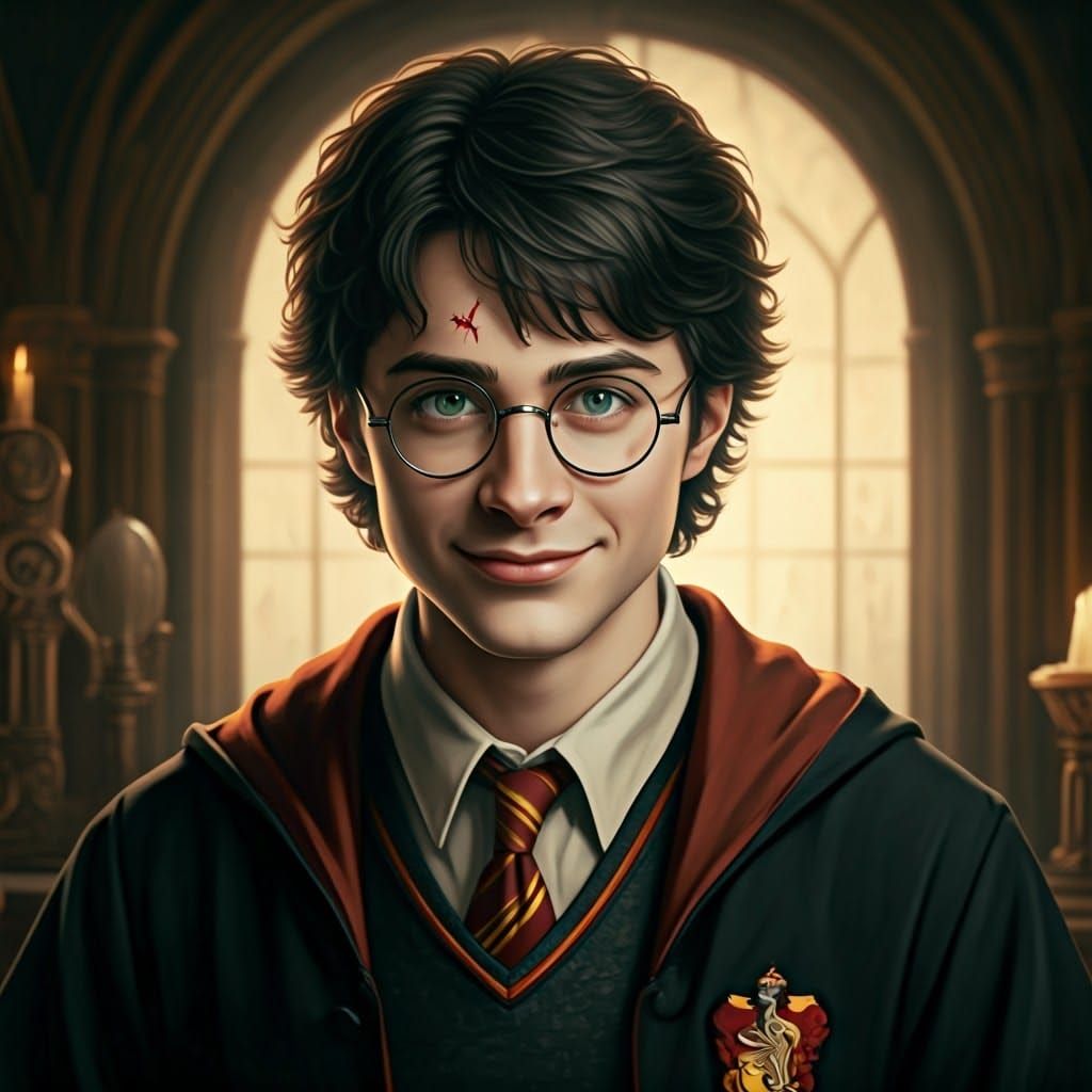 Young Wizard with Lightning Scar and Hogwarts Robes