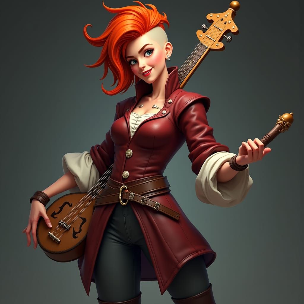 Joyful Young Bard with Vibrant Hair