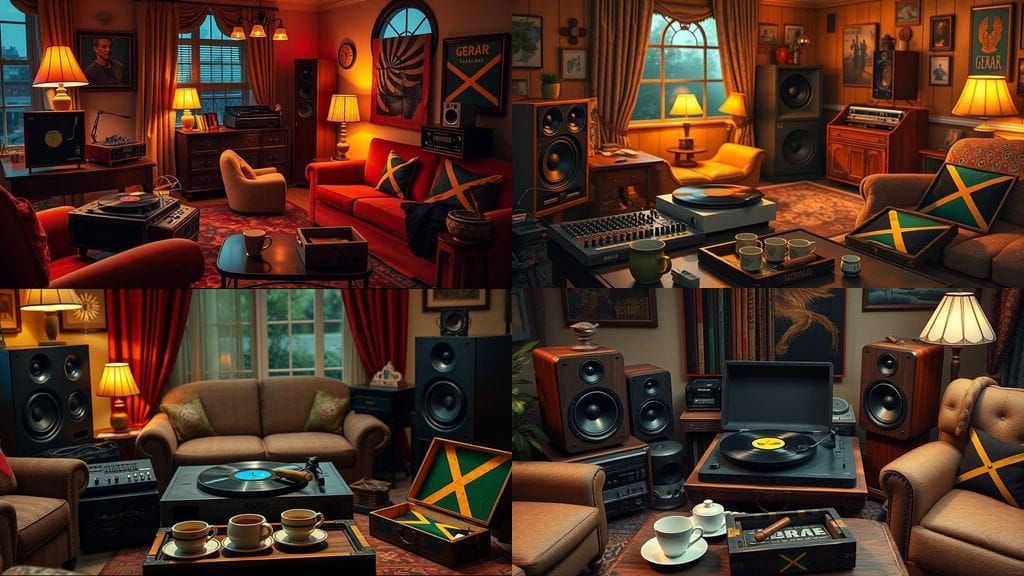 Vintage 1950s Home Audio Setup with Vinyl Record