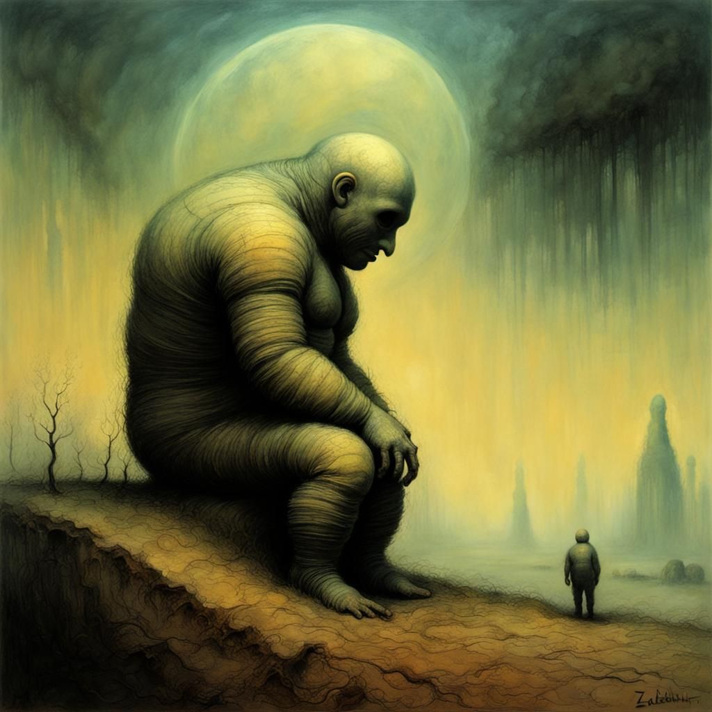 Michelin Man in Beksinski-Inspired Dystopian Style