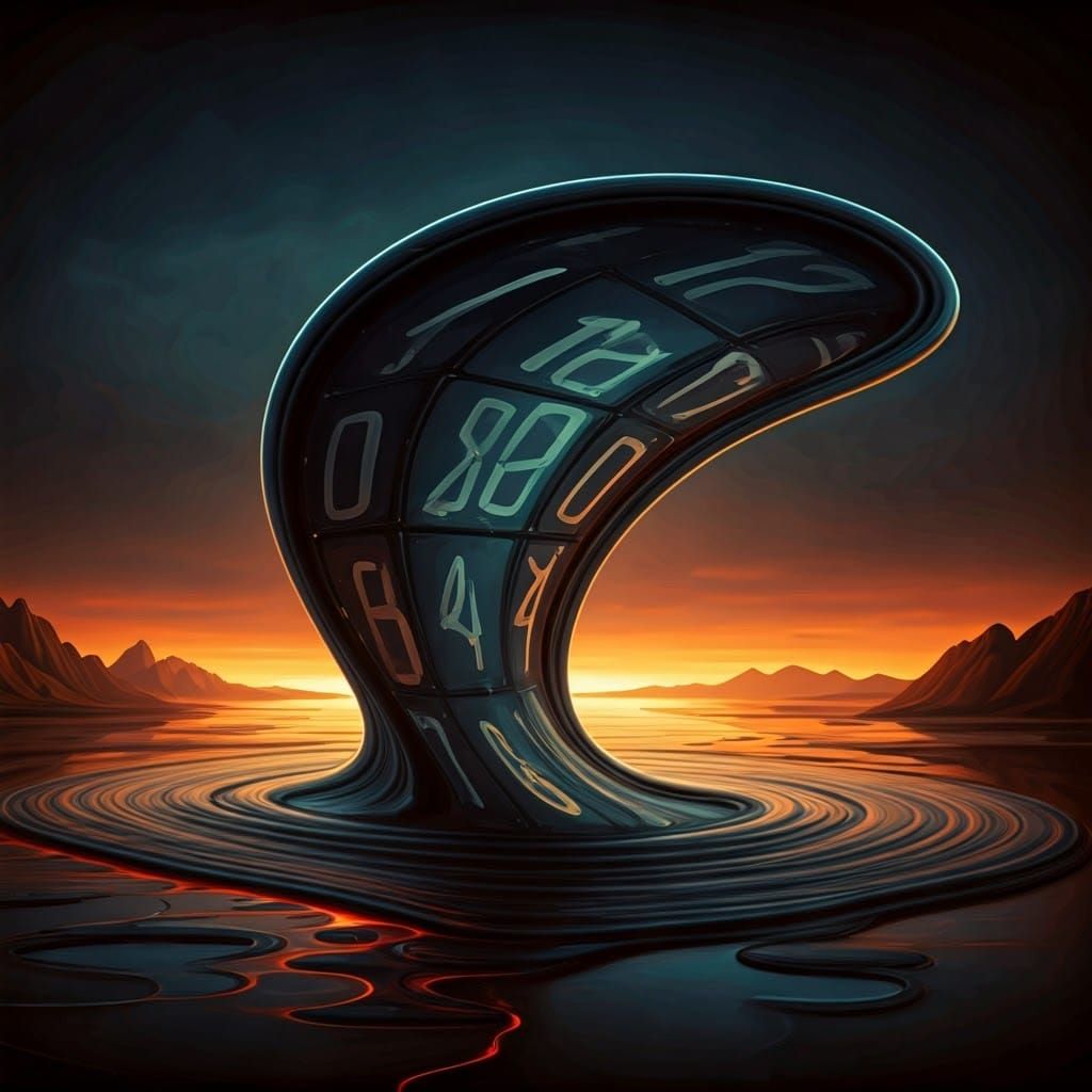 Surrealist Clock Melts in a Dreamlike Landscape