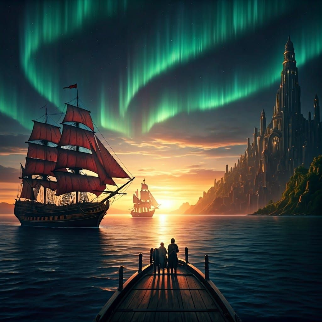 Majestic Fleet Sails to ElDorado, Matte Painting Style