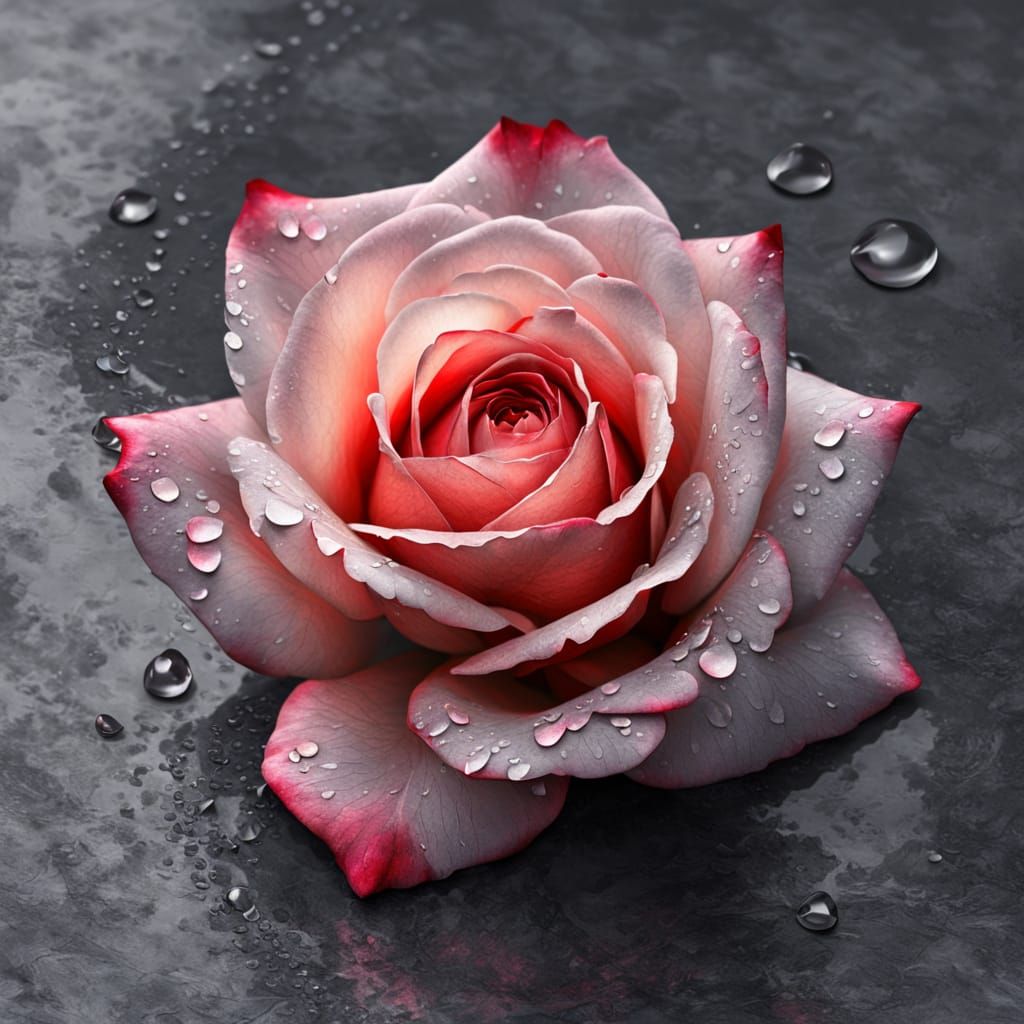 Hyper-Realistic Teardrop Rose on Concrete