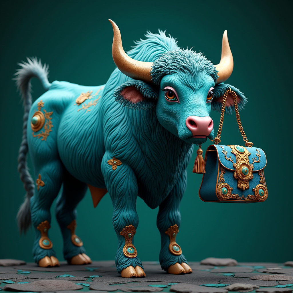 Blue Bull with Handbag: Fantasy Concept Art