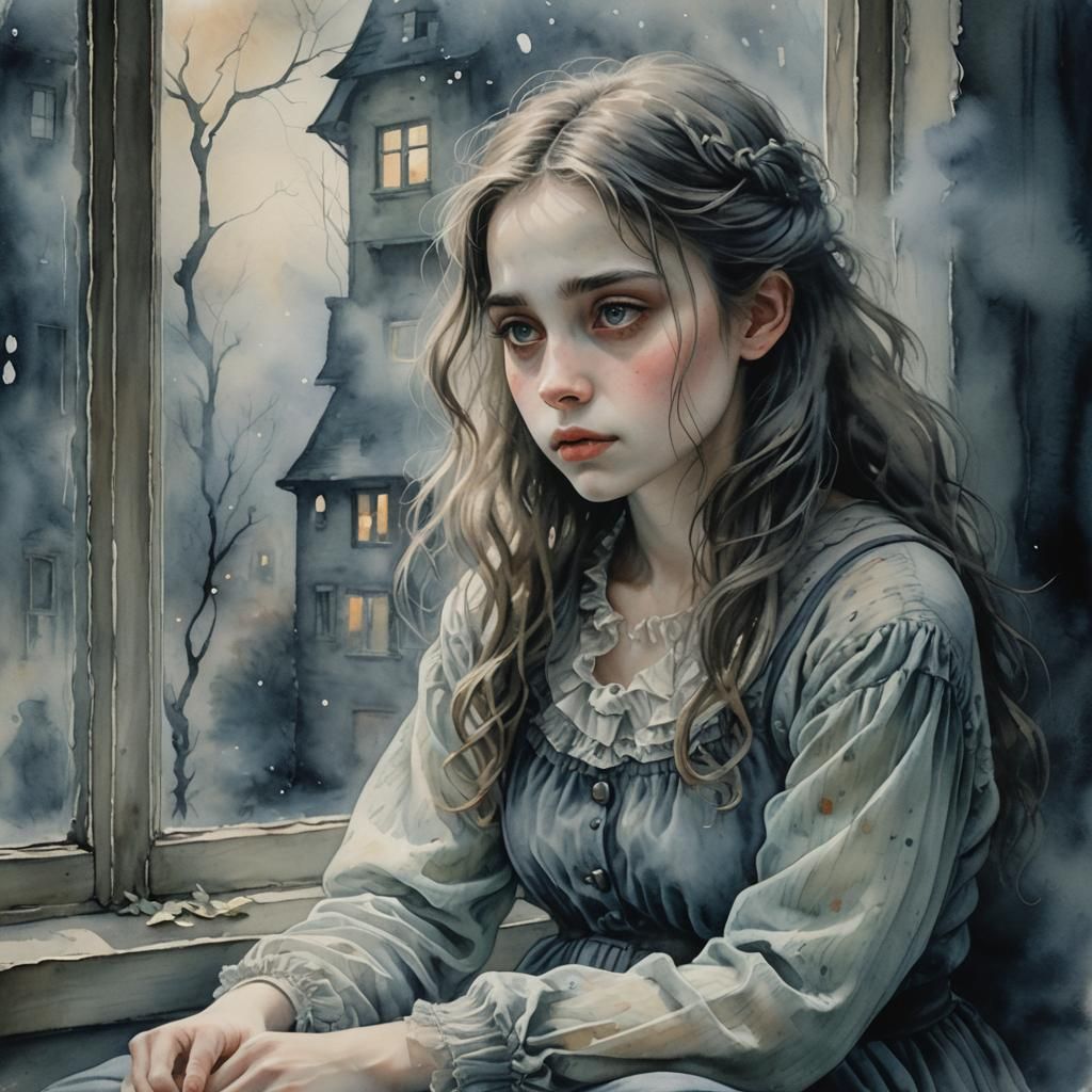 Melancholic Girl in Ethereal Surrealism Style