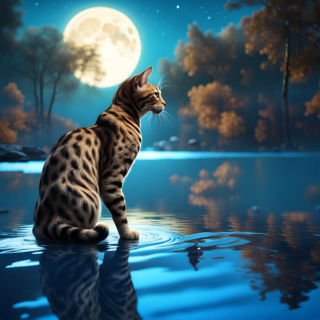 Bengal Cat at Blue Lake: Fantasy Concept Art
