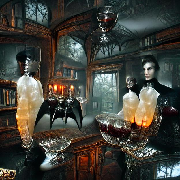 Elegant Vampires Celebrate Halloween in Gothic House