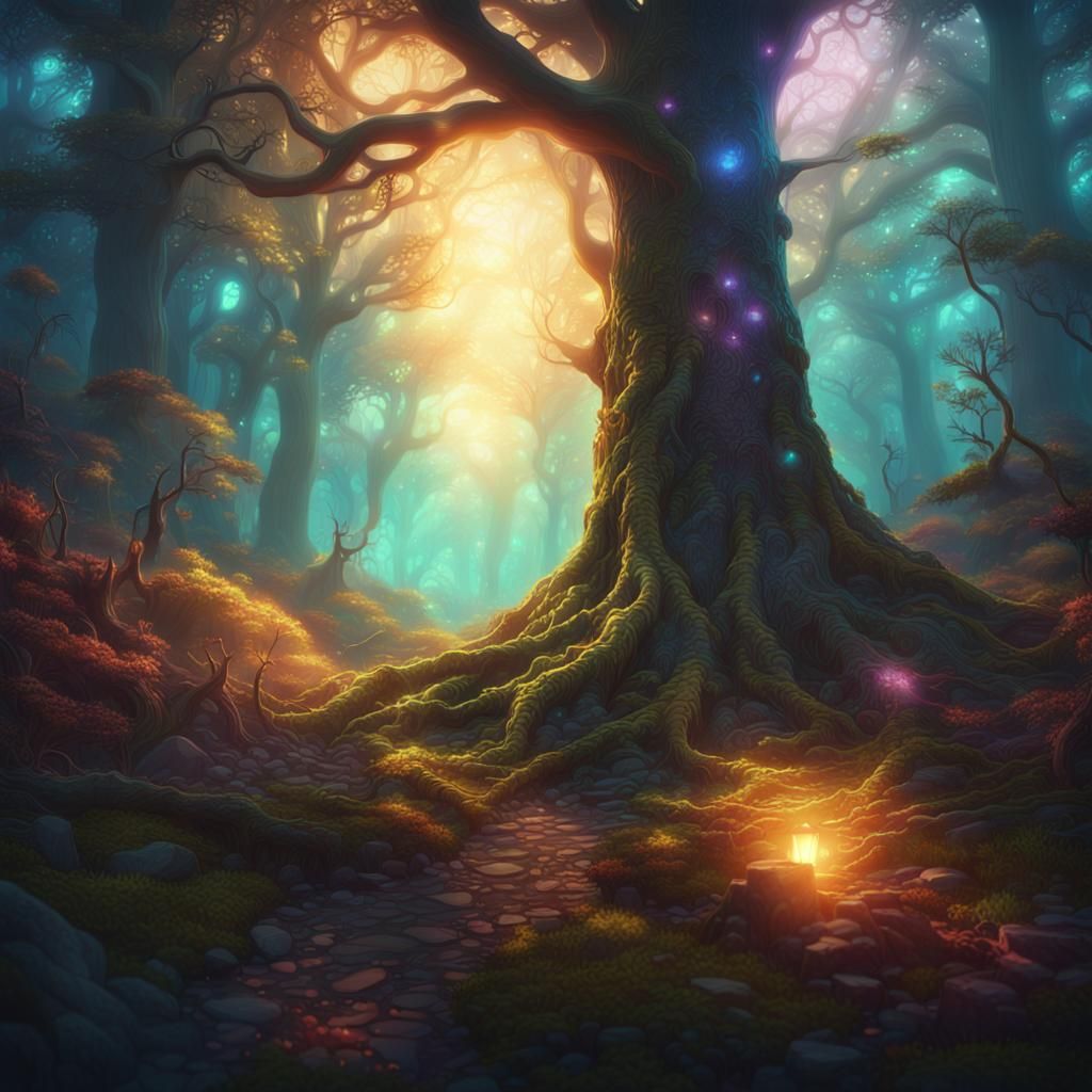 Mystical Glowing Forest: Vibrant Fantasy Concept Art