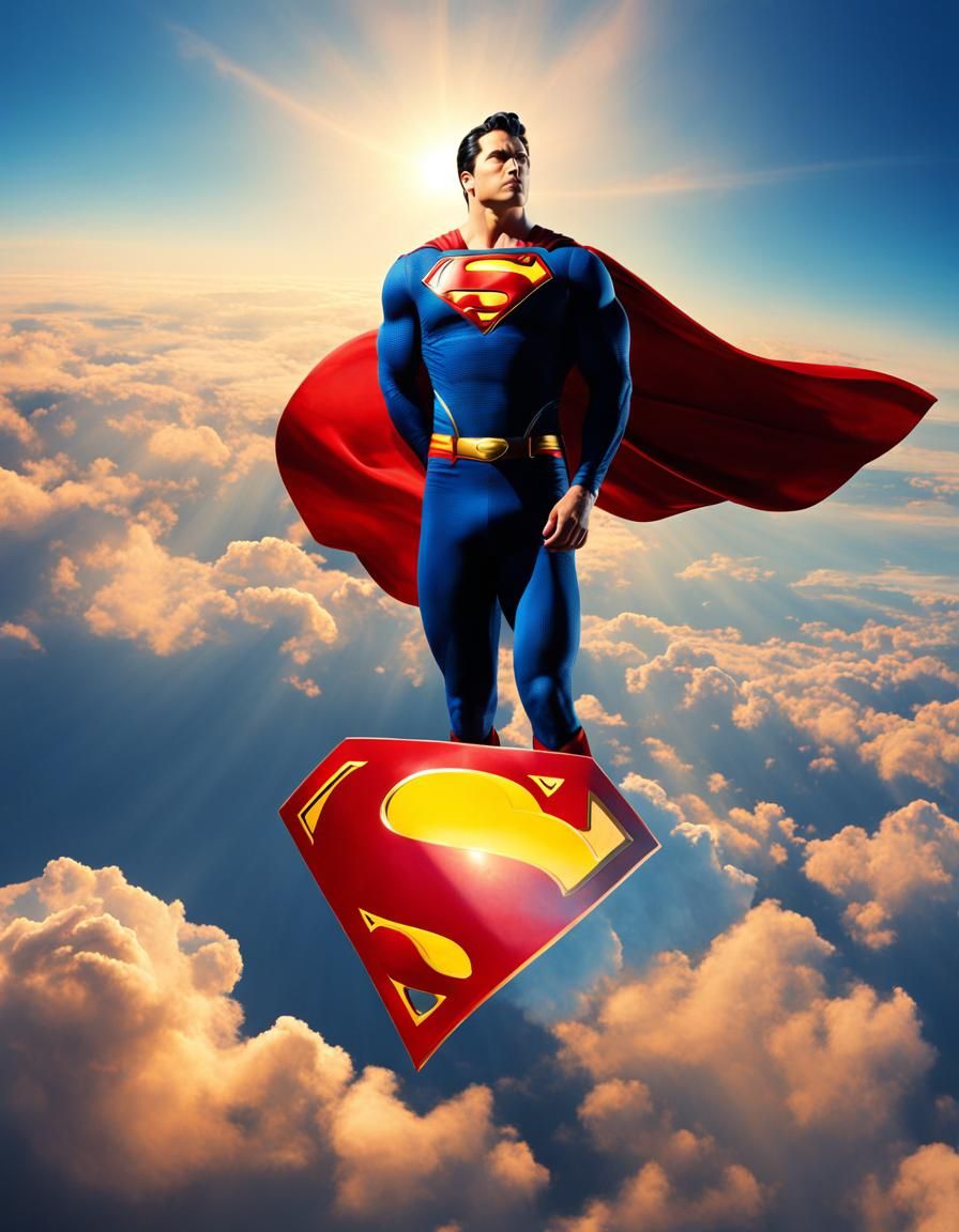 Colorful Superman Rocket Soars in Sunny Sky
