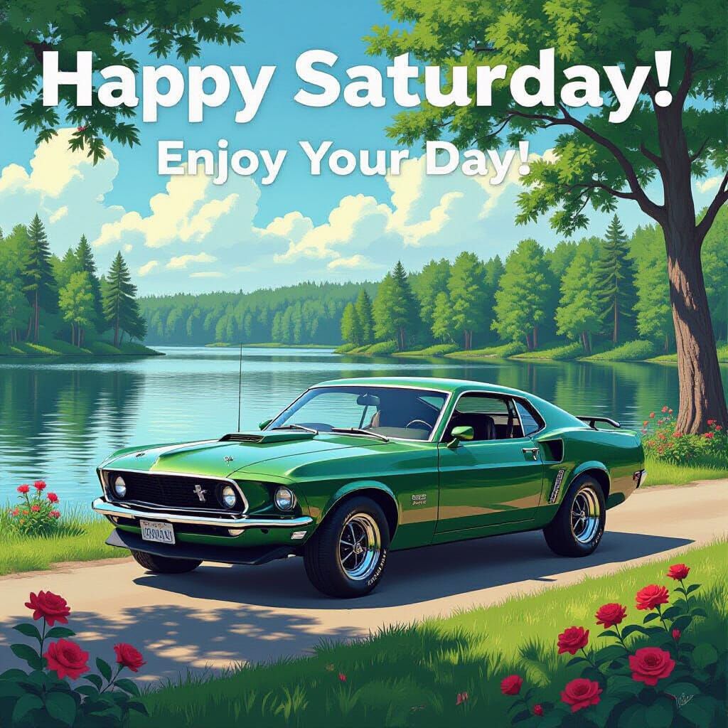 1969 Ford Mustang by Lake, Photorealistic