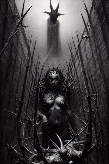 Sinister Thorn-Covered Book in Charcoal Style