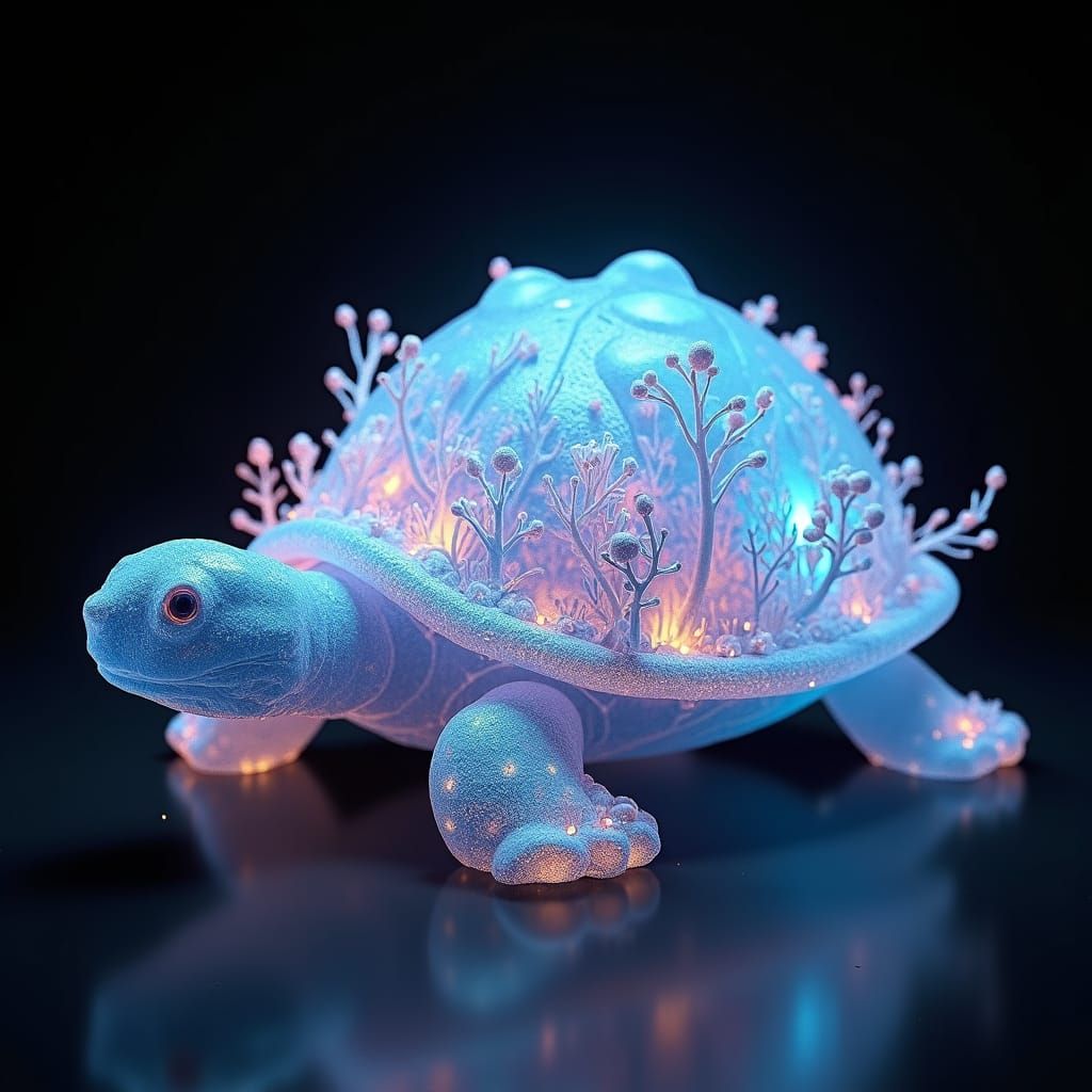 Bioluminescent Forest Turtle Shell Sculpture