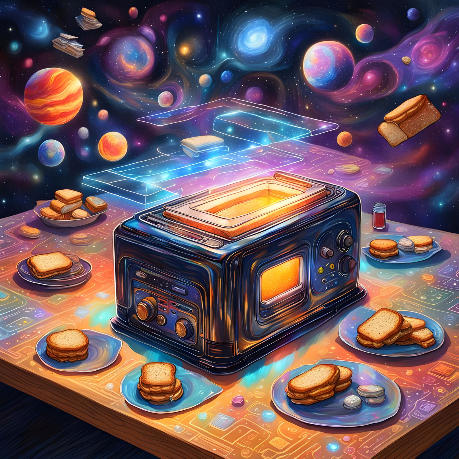 Cosmic Toaster's Cyborg Confession: Amaringo-Style Illustrat...