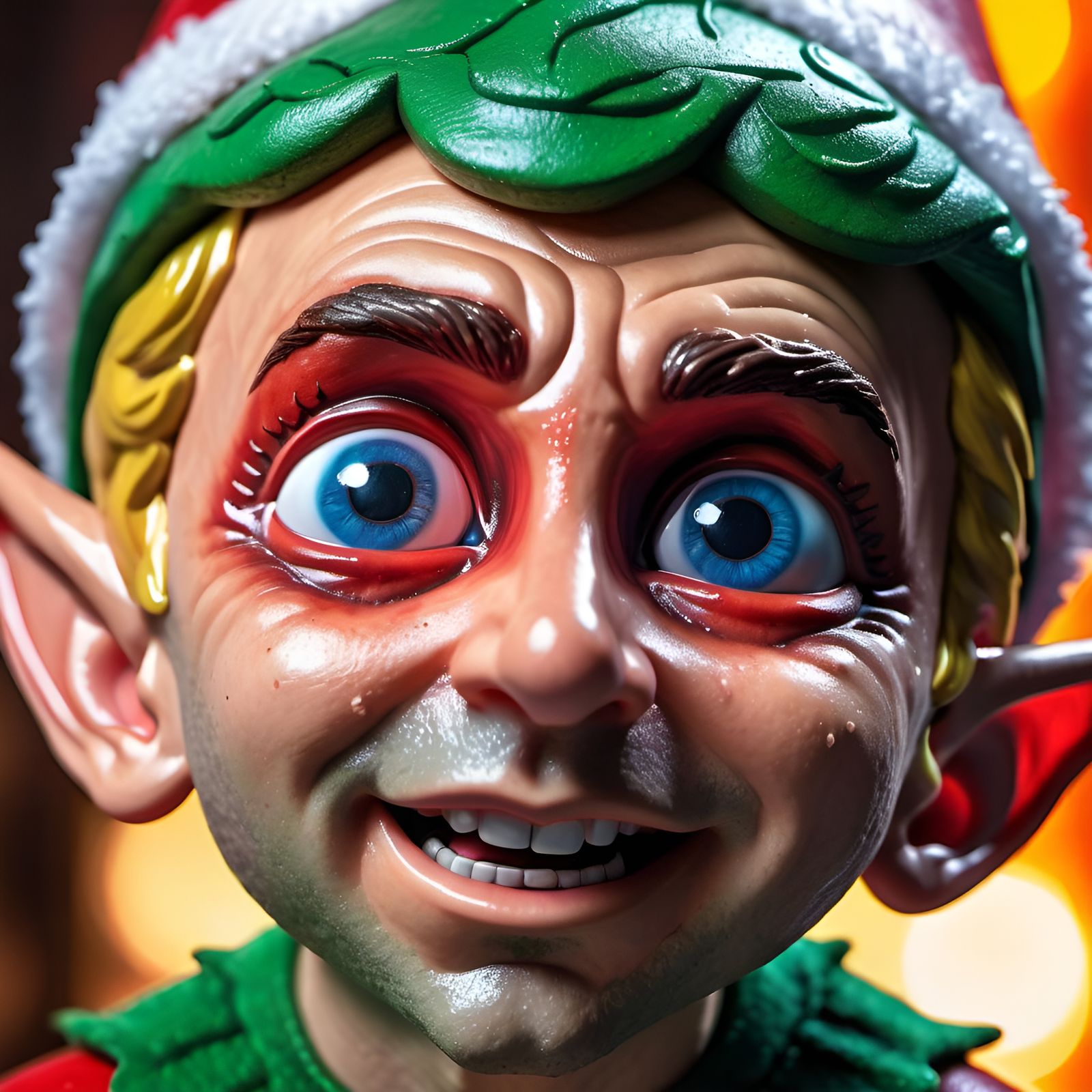 Sinister "Elf on a Shelf" trying so hard not to move.