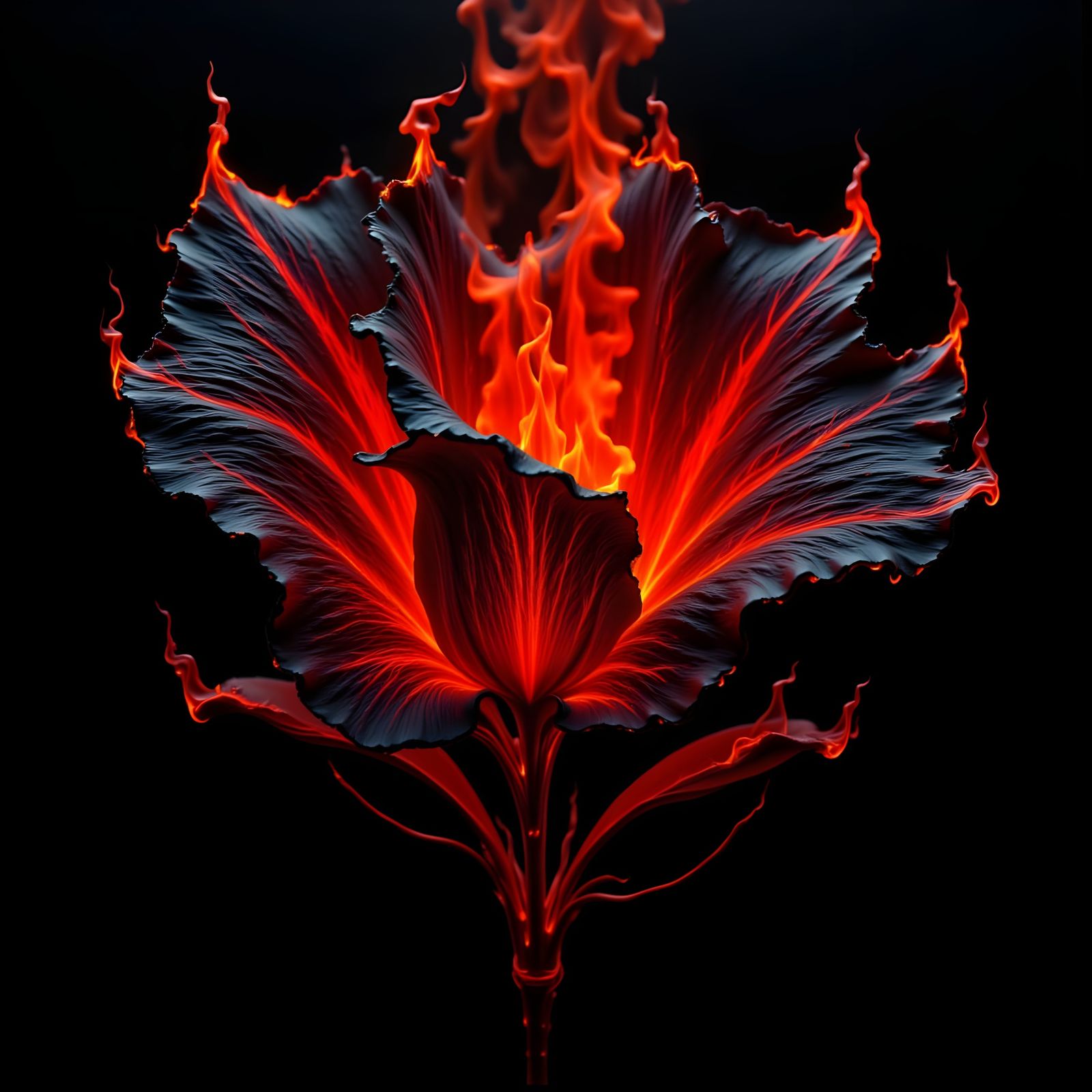 Surreal Fire Flower in Black and Red Flames