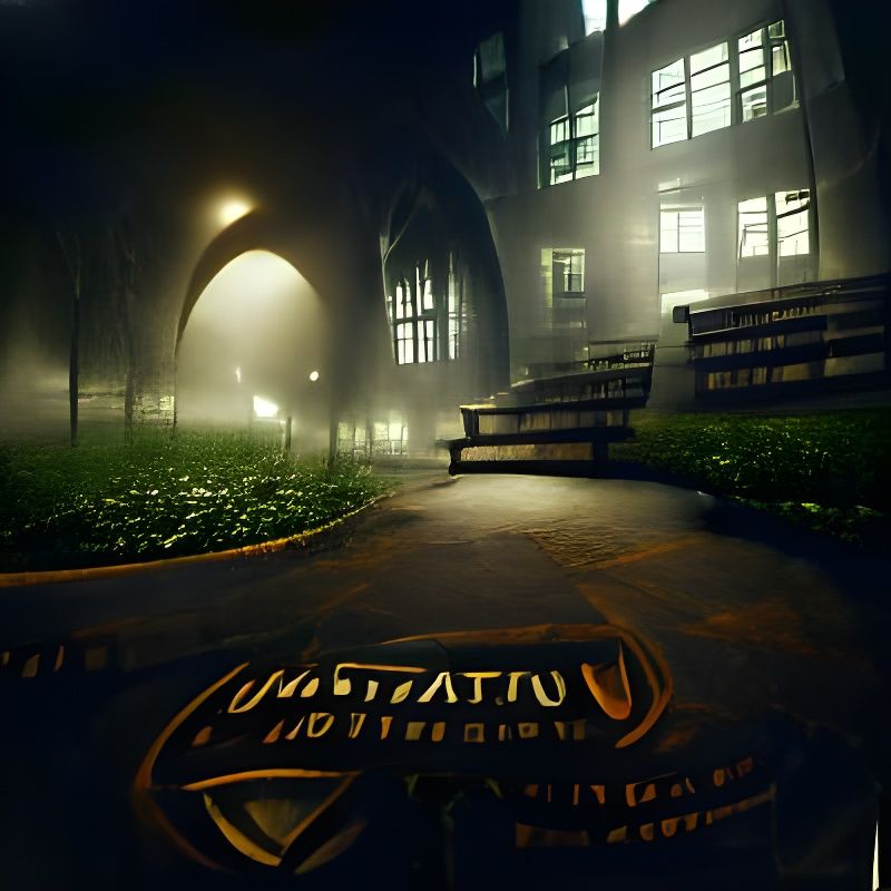 Mysterious Dark Campus at Night in 8K Resolution