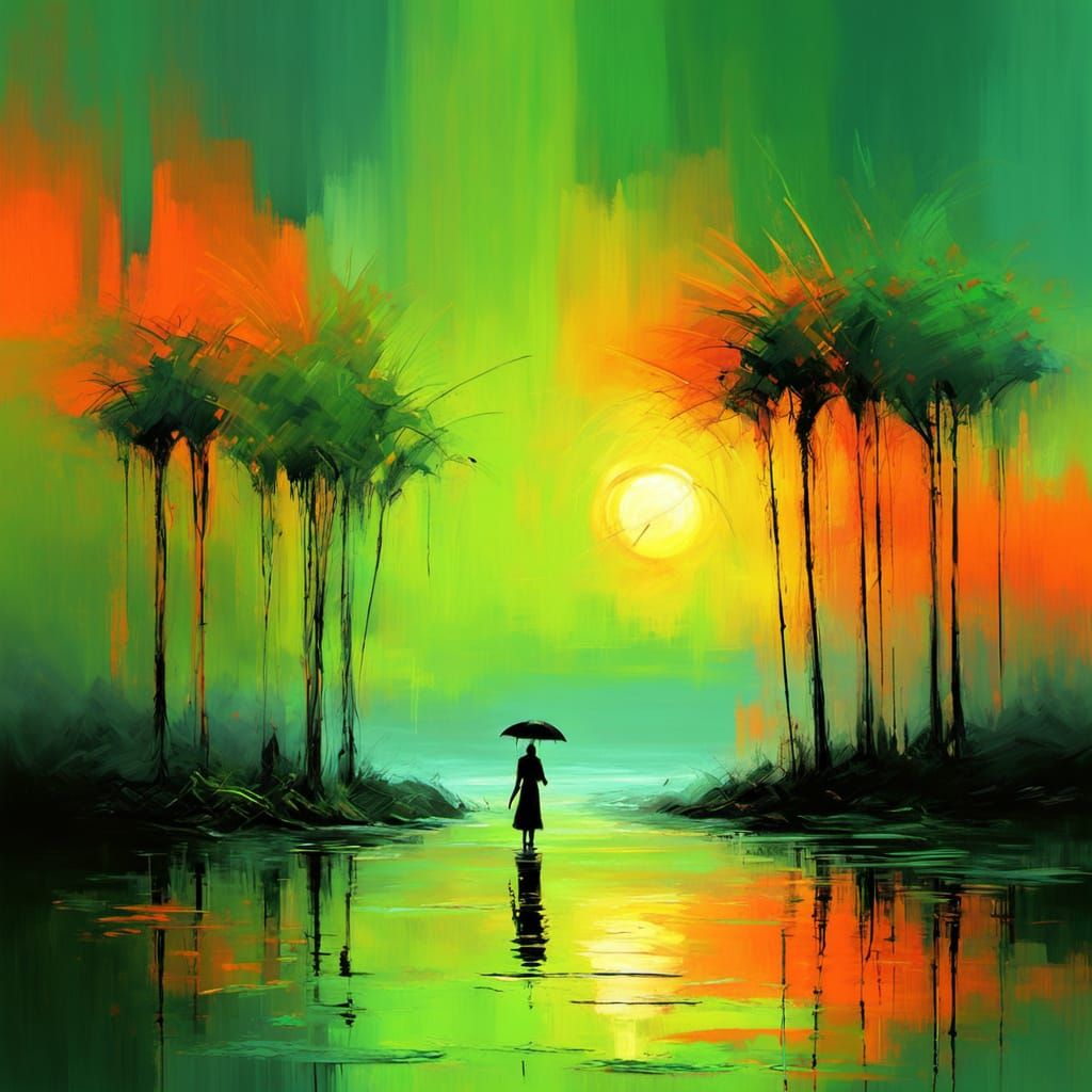 Summer Melancholy in Neon Hues with Dynamic Brushwork