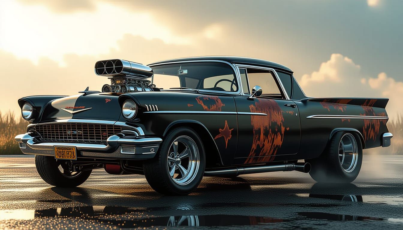 Rat Rod El Camino with Supercharger in Art Nouveau Style