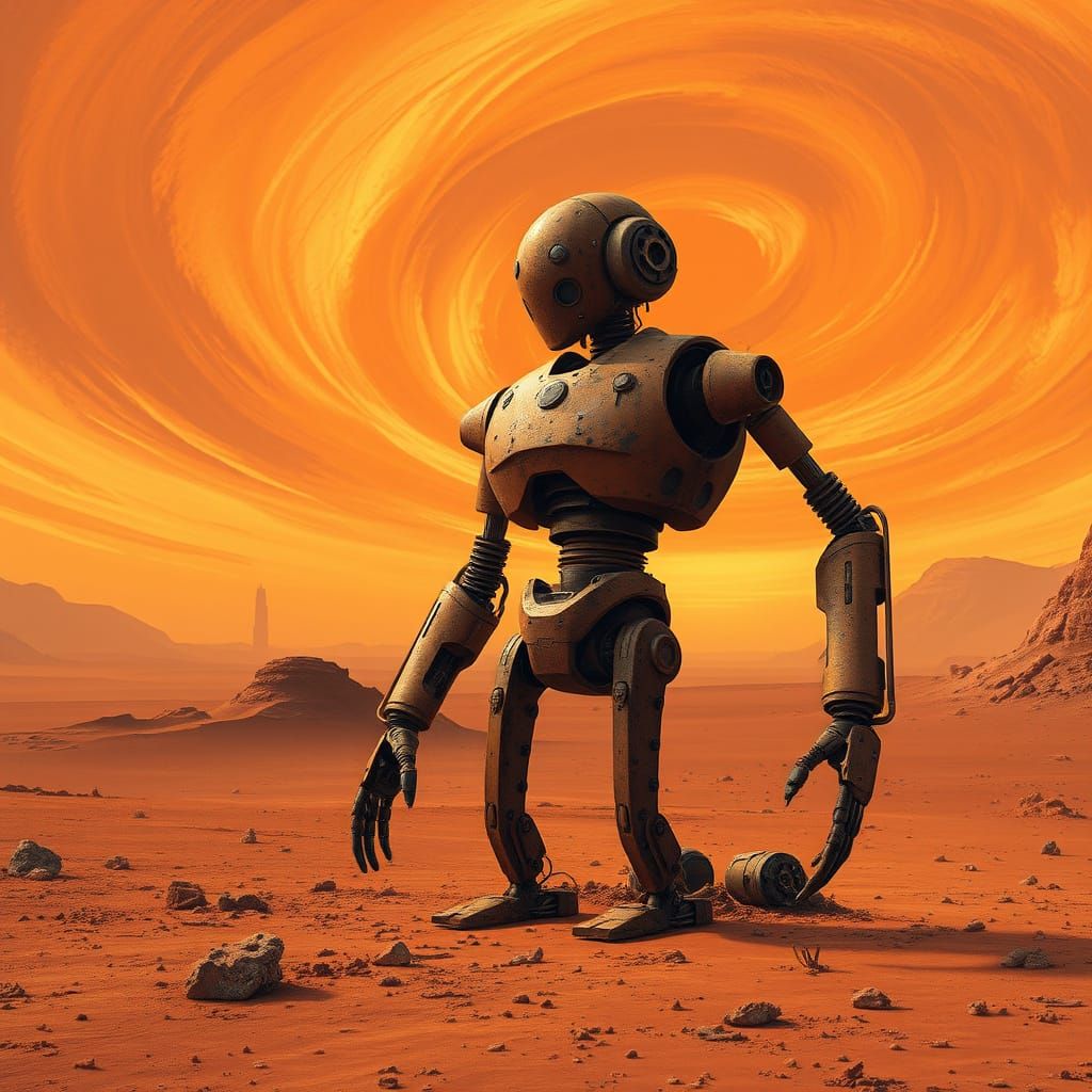 Abandoned Robot on Mars, in Oil Painting Style