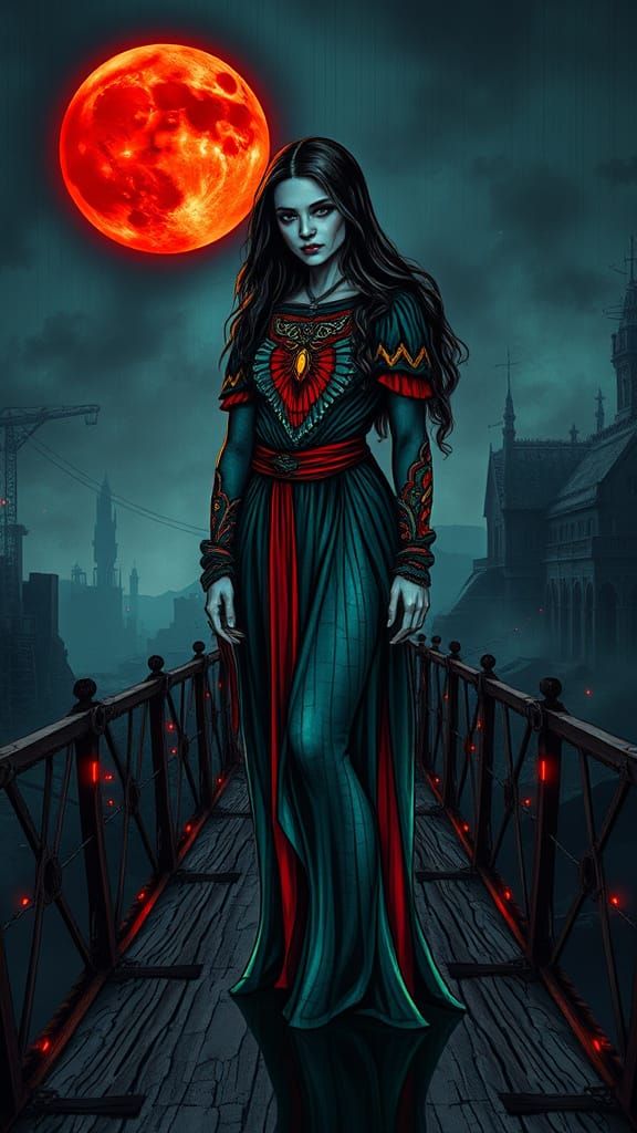 Blood Moon Goddess in Fractal Stained Glass Op Art