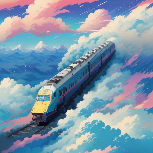 Speeding Train Across Continent in Anime Style