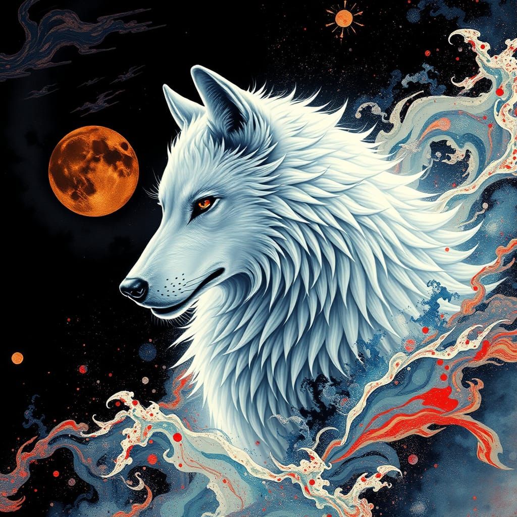 Ōkami Amaterasu: Regal Wolf Goddess in Cosmic Splendor
