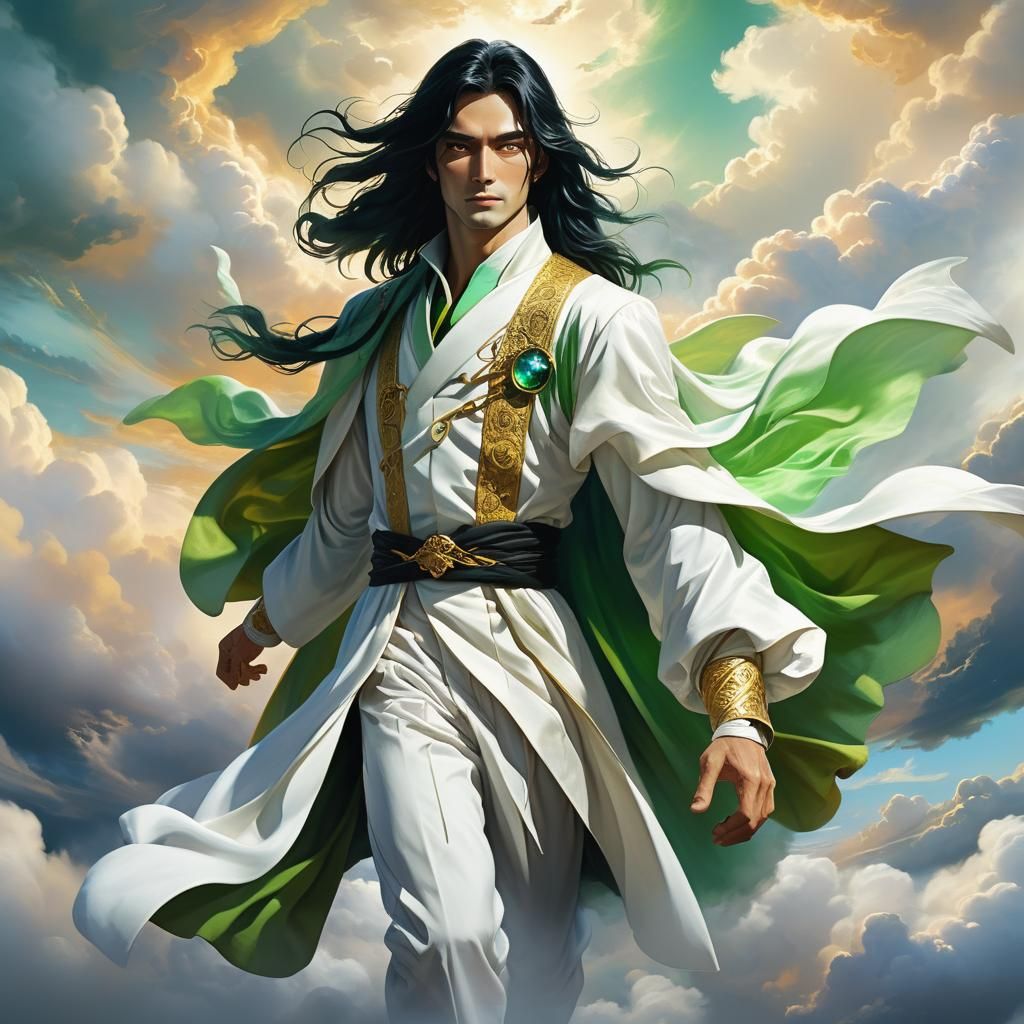 Flying Mage in a Majestic Sky