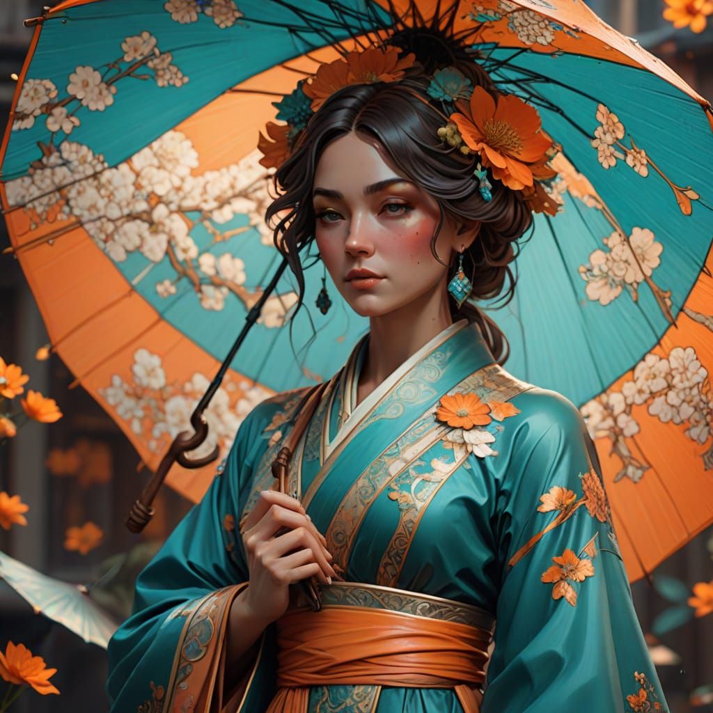 Ukiyo-E Goddess in Vibrant Attire