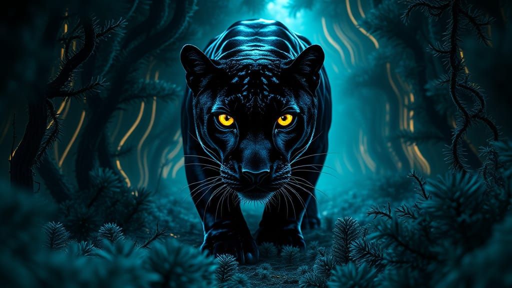 Neon Panther in Cybernetic Forest