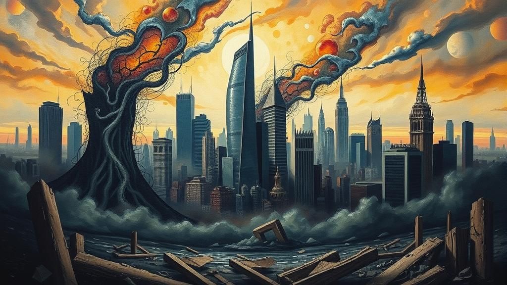 Surreal War-Torn Cityscape in Dreamlike Apocalyptic World