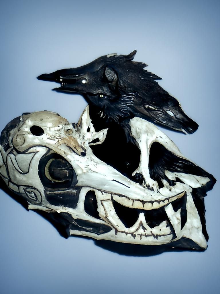 Raven Skull and Smiling Wolf Digital Art